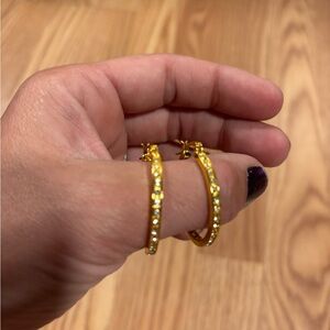 Elegant Gold tone and diamond simulant Hoop Earrings hinged back